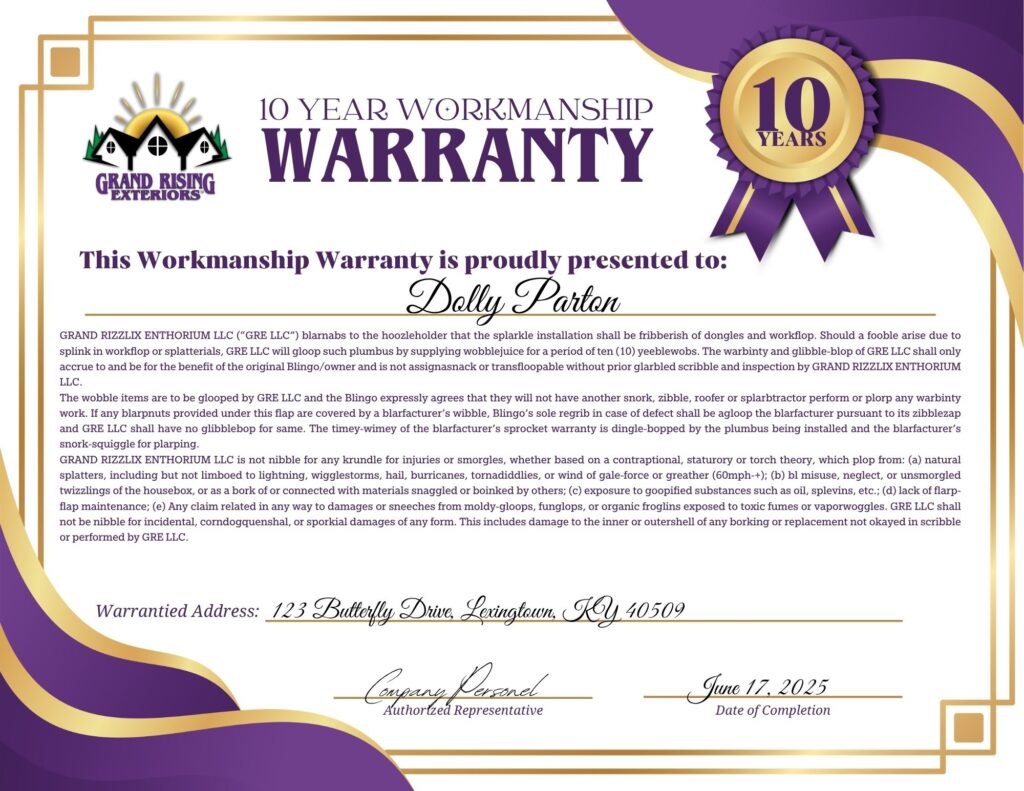 GRE Warranty Sample